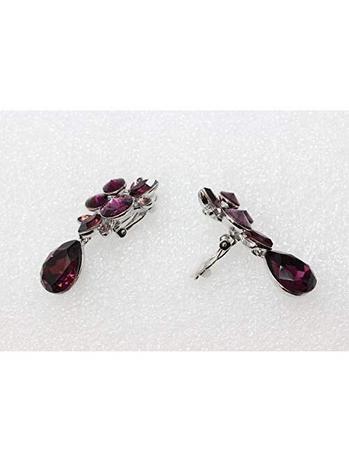 Faship Gorgeous Rhinestone Crystal Dangling Floral Clip On Earrings For Women