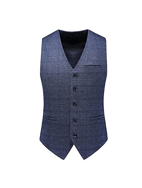 Mens 3 Piece Tweed Suit Plaid Slim Fit Suits for Men One Button Suit Tuxedo Set (Blazer+Vest+Pants)