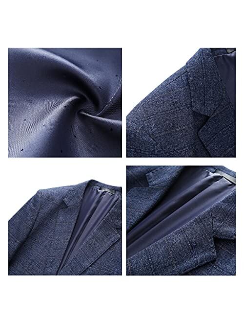 Mens 3 Piece Tweed Suit Plaid Slim Fit Suits for Men One Button Suit Tuxedo Set (Blazer+Vest+Pants)