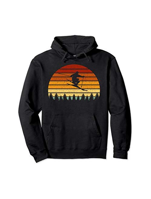 Vintage Sunset Skiing Gift For Skiers Pullover Hoodie