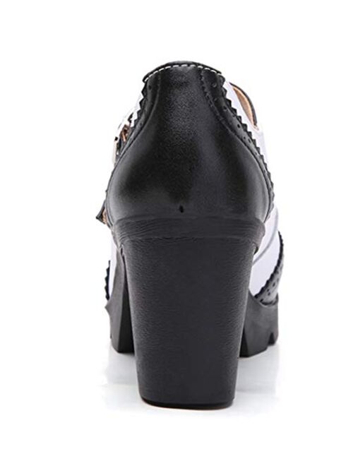 DADAWEN Women's Leather Classic Platform Mid Heel Mary Jane Square Toe Oxfords Dress Shoes