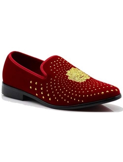 SPK26 Men's Vintage Velvet Rhinestone Designer Dress Loafers Slip On Shoes Classic Tuxedo Dress Shoes