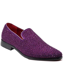 SPK26 Men's Vintage Velvet Rhinestone Designer Dress Loafers Slip On Shoes Classic Tuxedo Dress Shoes