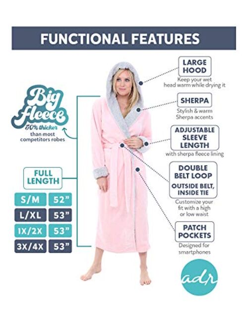 Alexander Del Rossa Women's Warm Fleece Robe with Hood, Long Plush Sherpa Bathrobe