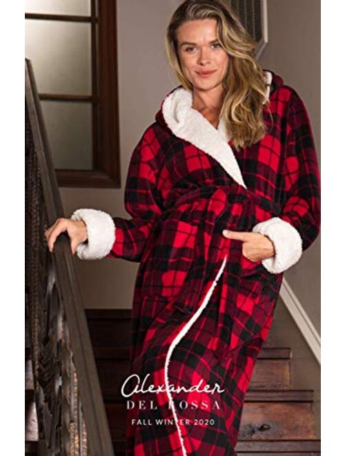 Alexander Del Rossa Women's Warm Fleece Robe with Hood, Long Plush Sherpa Bathrobe