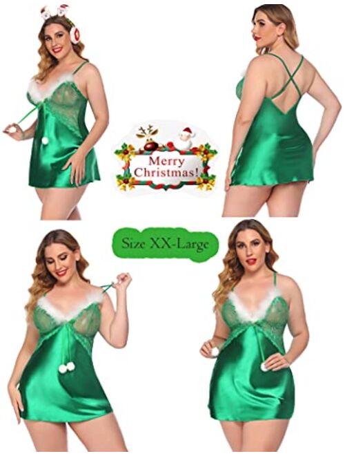 Avidlove Womens Christmas Lingerie Santa Babydolls Chemise Satin Nightwear