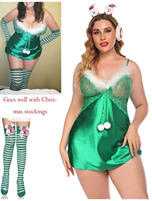 Avidlove Womens Christmas Lingerie Santa Babydolls Chemise Satin Nightwear