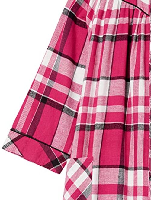 AmeriMark Flannel Snap Front Duster House Coat Plaid Lounger with Patch Pockets