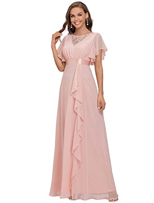 Ever-Pretty Women's Illusion A-line Chiffon Bridesmaid Dresses with Short Sleeves 80008