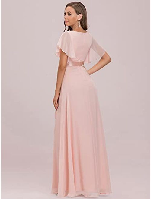 Ever-Pretty Women's Illusion A-line Chiffon Bridesmaid Dresses with Short Sleeves 80008