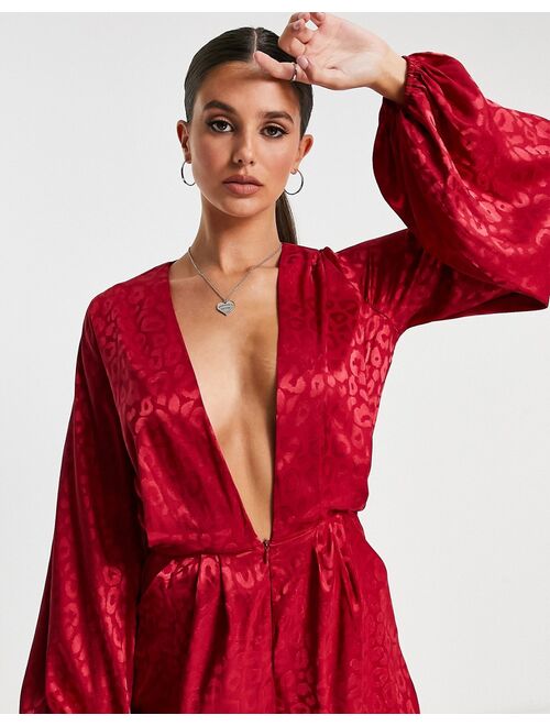 Asos Design Missguided Tall satin tie front wide leg jumpsuit in burgundy