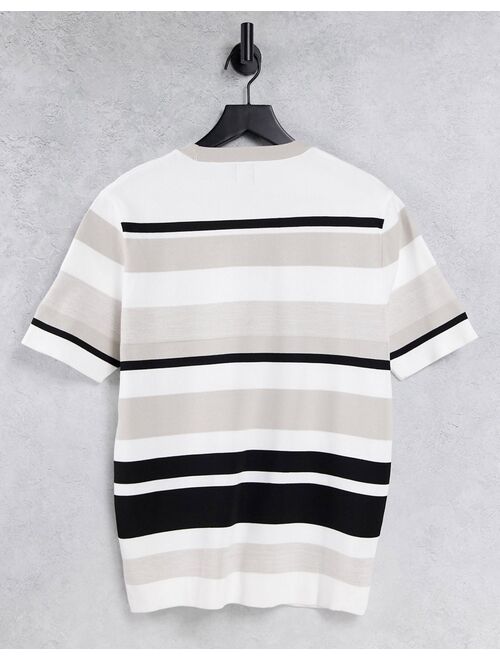 River Island Striped Short Sleeve T-shirt in stone