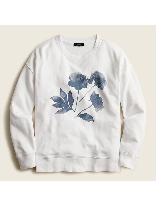 J.Crew University terry crewneck sweatshirt with floral ink graphic