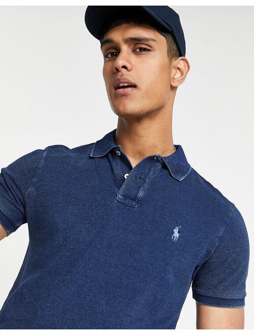 Polo Ralph Lauren garment dyed player logo pique polo in dark indigo