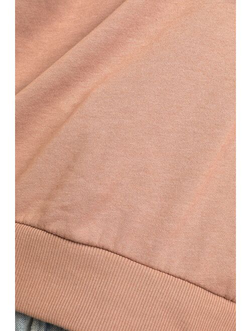 Lulus Get to Know You Dusty Rose One-Shoulder Pullover Sweatshirt