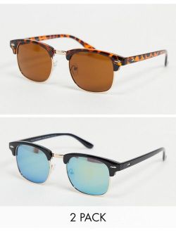 SVNX 2-pack sunglasses in brown and green
