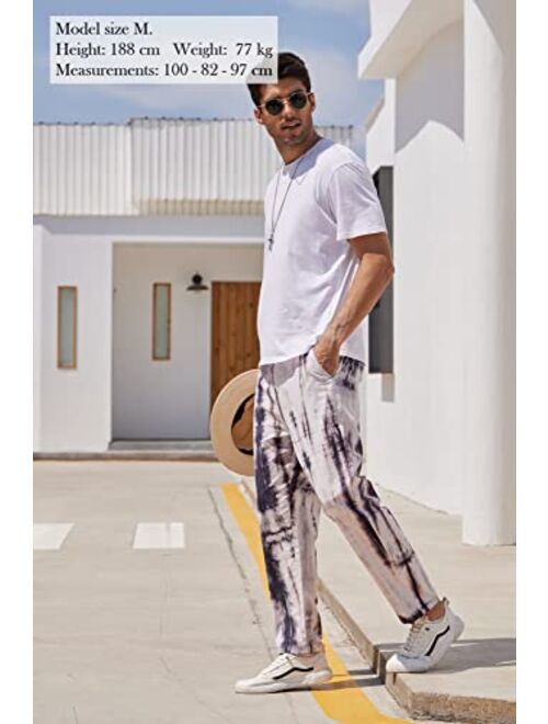 COOFANDY Men's Casual Cotton Linen Pants Fashion Tie-Dye Elastic Waist Jogger Long Beach Yoga Pants Trousers