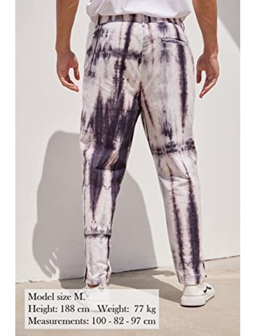 COOFANDY Men's Casual Cotton Linen Pants Fashion Tie-Dye Elastic Waist Jogger Long Beach Yoga Pants Trousers