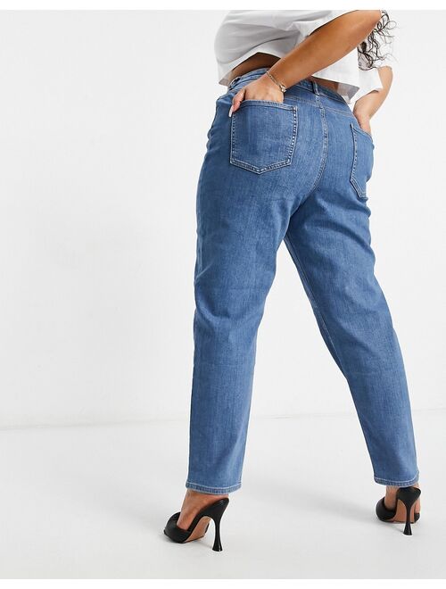 Asos Design Curve high rise farleigh 'slim' mom jeans in midwash