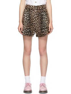 Brown & Black Canvas Leopard Shorts