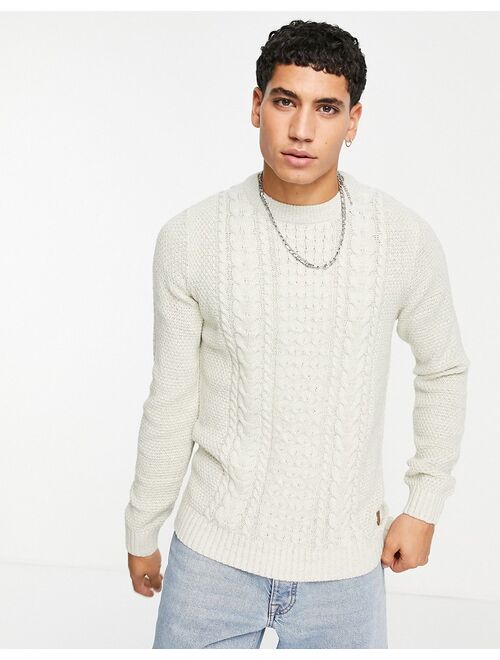 Jack & Jones Originals cable knit sweater in white