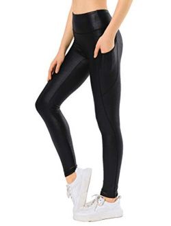Retro Gong Womens Faux Leather Leggings Stretch High Waisted Pleather Yoga Pants with Pockets