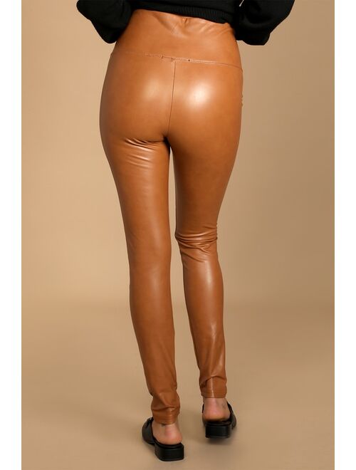 Lulus Keep it Sleek Brown Vegan Leather Leggings