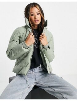 padded jacket with faux fur hood in sage