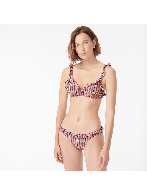 J.Crew Ruffle french bikini top in electric plaid