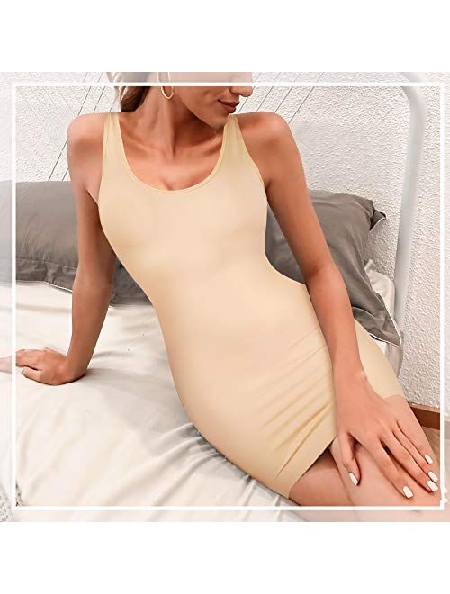 REYEOGO Women Full Slip Shapewear Dress Adjustable Spaghetti Strap Dresses Tummy Control Camisole Slip Dress Body Shaper