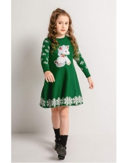 SMILING PINKER Girls Christmas Knit Sweater Dress Unicorn Snowflake Xmas Gifts Winter