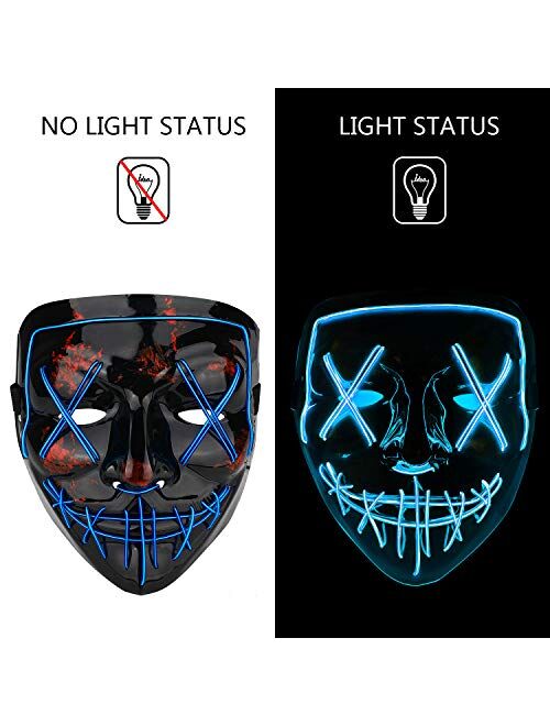 Poptrend Halloween Mask LED Light up Mask for Festival Cosplay Halloween Costume Masquerade Parties,Carnival,Gifts (Blue)