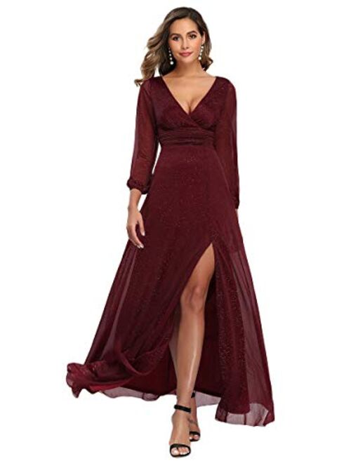 Ever-Pretty Women's V-Neck Front Wrap High Thigh Slit Evening Dress 0739