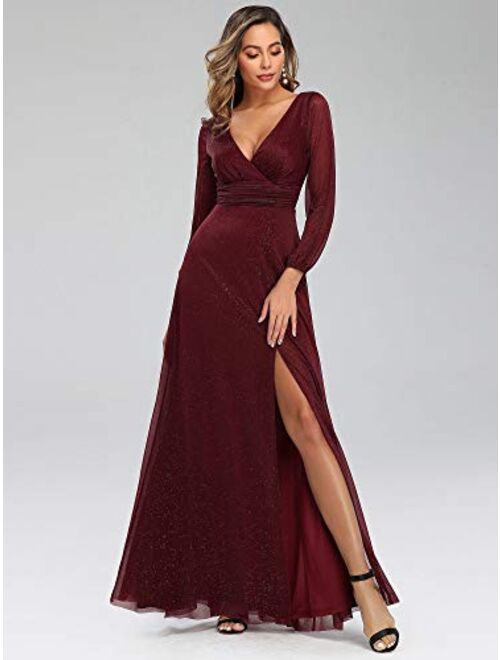 Ever-Pretty Women's V-Neck Front Wrap High Thigh Slit Evening Dress 0739