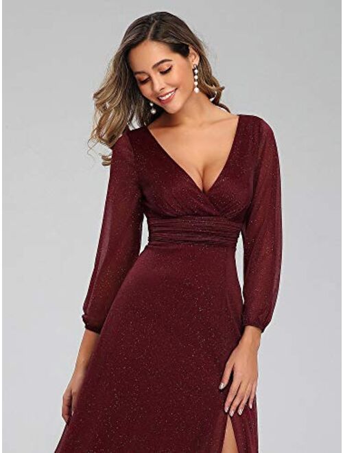 Ever-Pretty Women's V-Neck Front Wrap High Thigh Slit Evening Dress 0739