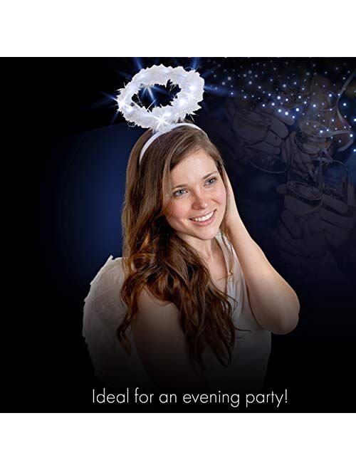Skeleteen Light Up Angel Halo - White Feather Fluffy LED Halo Headband Accessories for Angel Costumes for Adults and Kids