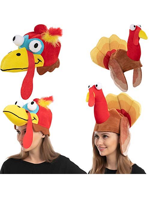 2 Pack Silly Thanksgiving Turkey Cap for Thanksgiving Night Event, Dress-up Party, Thanksgiving Decoration, Role Play, Carnival, Cosplay, Costume Accessories Brown
