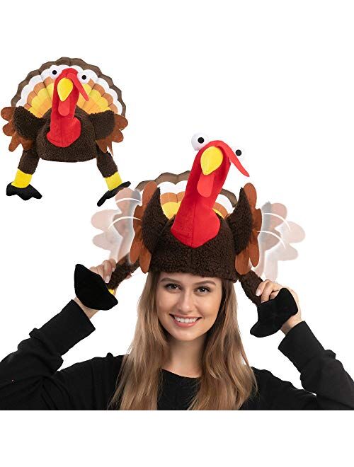 Thanksgiving Turkey Hat w/Wings Moving for Thanksgiving Trot Dress Up Party, Role Play and Carnival Cosplay Brown…