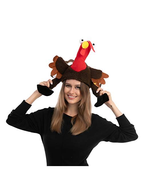Thanksgiving Turkey Hat w/Wings Moving for Thanksgiving Trot Dress Up Party, Role Play and Carnival Cosplay Brown…