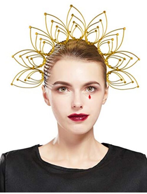 Fantherin Mary Halo Crown Headband Goddess Zip Tie Spiked Halo Crown Halloween Costume Headpiece Headdress for Cosplay Party (Gold)