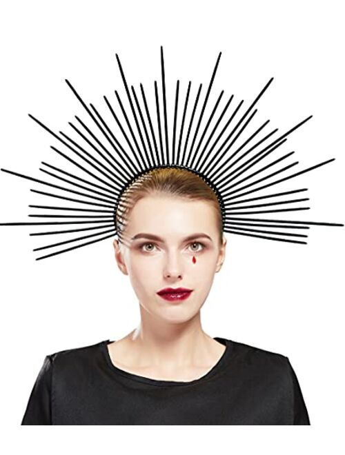 Fantherin Mary Halo Crown Headband Goddess Zip Tie Spiked Halo Crown Halloween Costume Headpiece Headdress for Cosplay Party (Black)