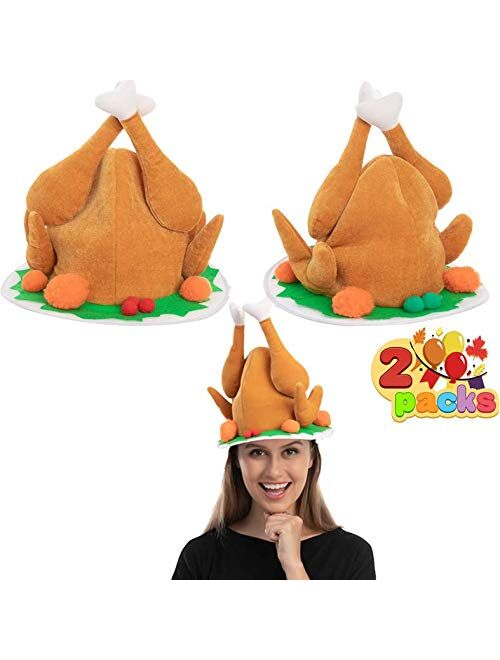 2 Pack Plush Roasted Turkey Hat for Thanksgiving Night Event, Dress-up Party, Thanksgiving Decoration, Role Play, Carnival, Cosplay, Costume Accessories Brown