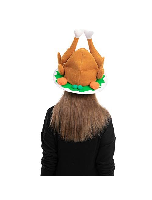 2 Pack Plush Roasted Turkey Hat for Thanksgiving Night Event, Dress-up Party, Thanksgiving Decoration, Role Play, Carnival, Cosplay, Costume Accessories Brown