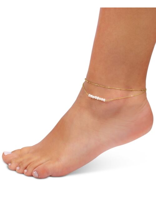 Giani Bernini Cultured Freshwater Pearl (3-4mm) Layered Ankle Bracelet, Created for Macy's