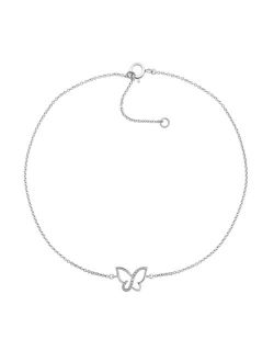 Macy's Diamond Accent Butterfly Anklet in Sterling Silver, 9" + 1" extender