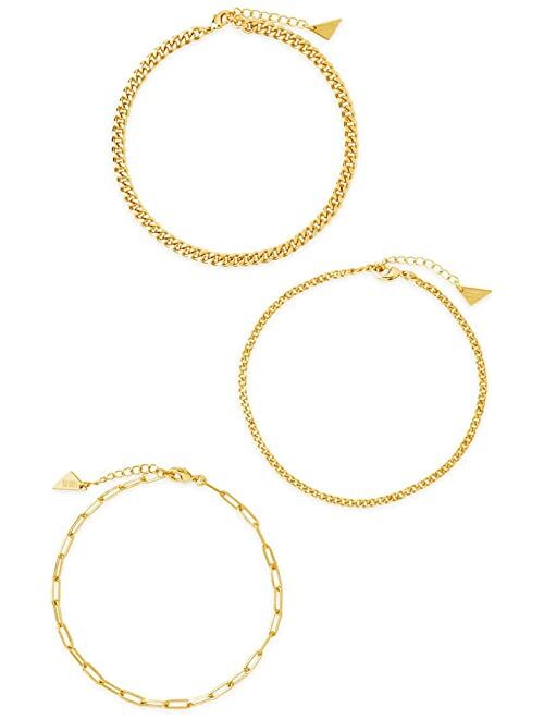 Sterling Forever Three Row Chain Anklet Bracelet Set