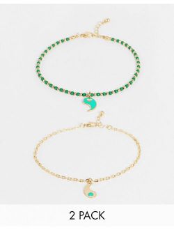inspired unisex 90's anklet with yin yang charms in gold and green