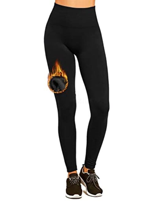 Women's Fleece Lined Leggings Thermal High Waist Tummy Control Yoga Pants Winter Slimming Workout Running Tights