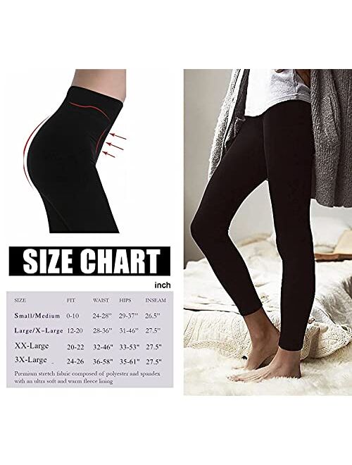 Women's Fleece Lined Leggings Thermal High Waist Tummy Control Yoga Pants Winter Slimming Workout Running Tights