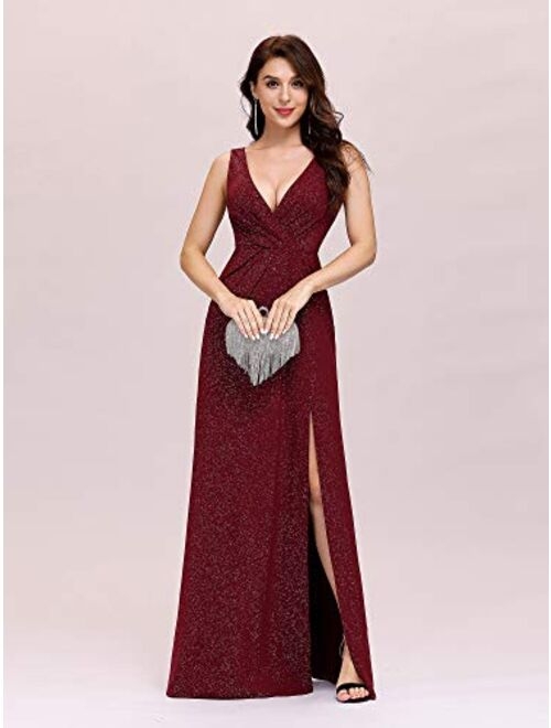 Ever-Pretty Women's V-Neck Glitter Dress Side Split Evening Dress 7505